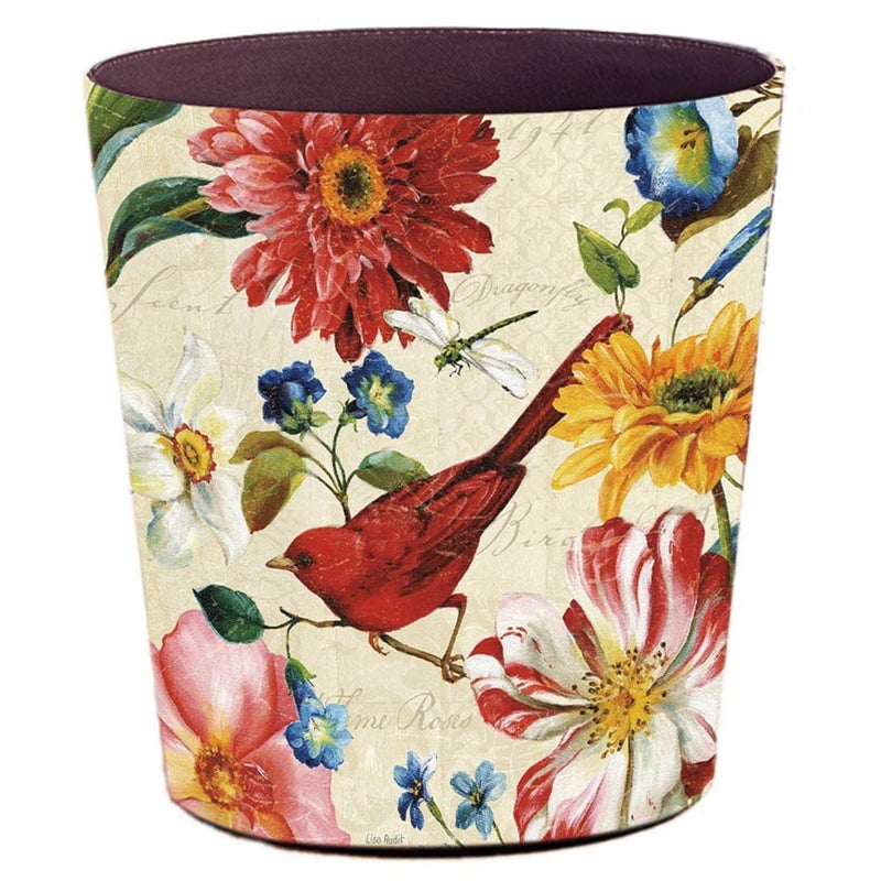 Scakbyer Leather Trash Can, Retro Decorative Waste Basket, 10L Capacity Small Waste Paper Basket, Waterproof Garbage Can for Bathroom, Bedroom, Office, Kitchen and Living Room - Red Bird - Image 1